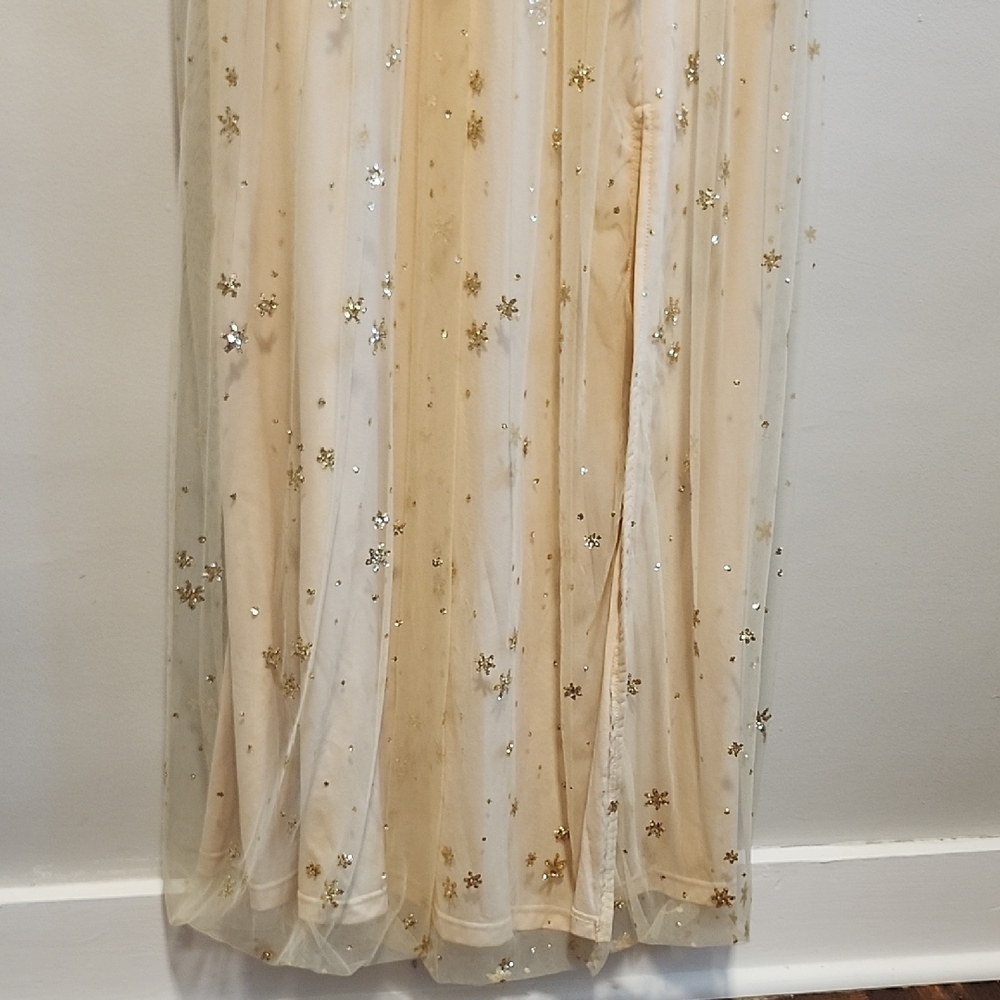 Soieblue Nova Cream Fairy Princess Maxi Dress Gold Sparkle Star Details Large - Picture 6 of 11